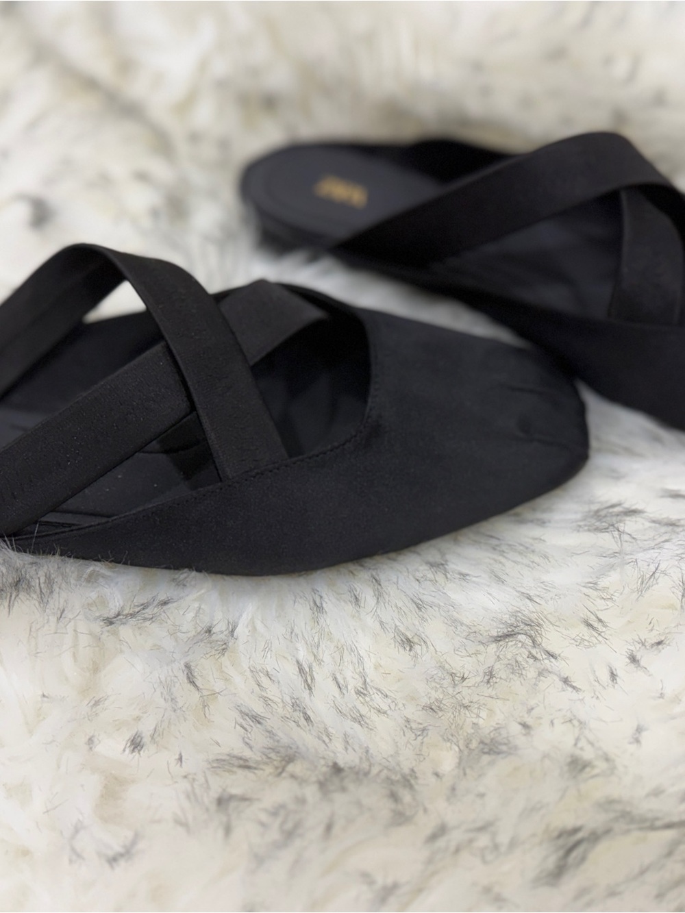 Zara Black Satin Crisscross Square-Toe Flats - Picture 4 of 4